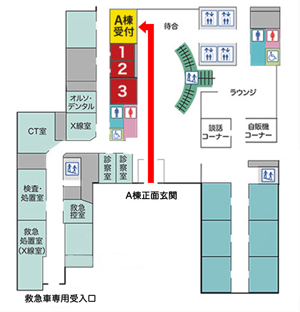 A棟受付と救急車受入図面